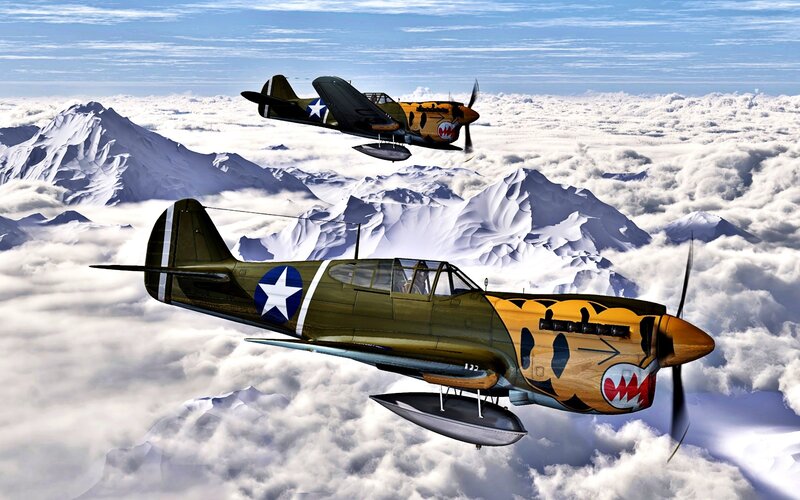 Two Fighter Planes — Green, Dramatic, Digital Art