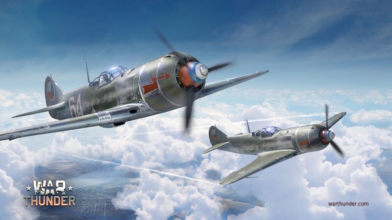 Two Fighter Planes in Flight — Blue, Dramatic