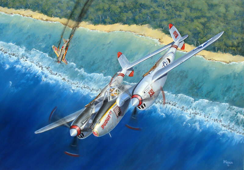 Two Fighter Planes in Flight — Blue
