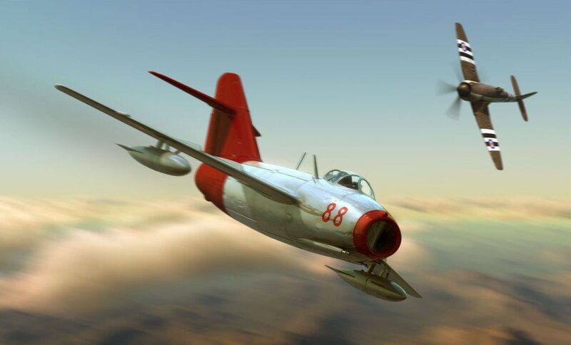 Two Fighter Planes in Flight — Silver