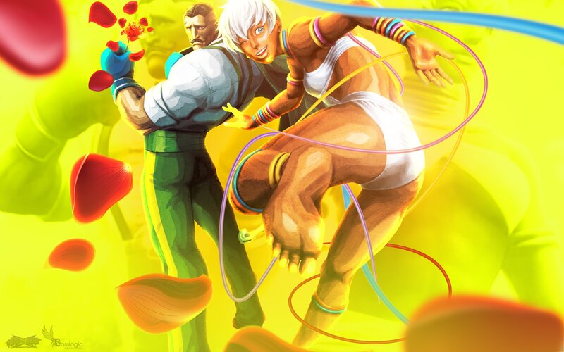 Two Fighters in Action — Yellow, Dynamic