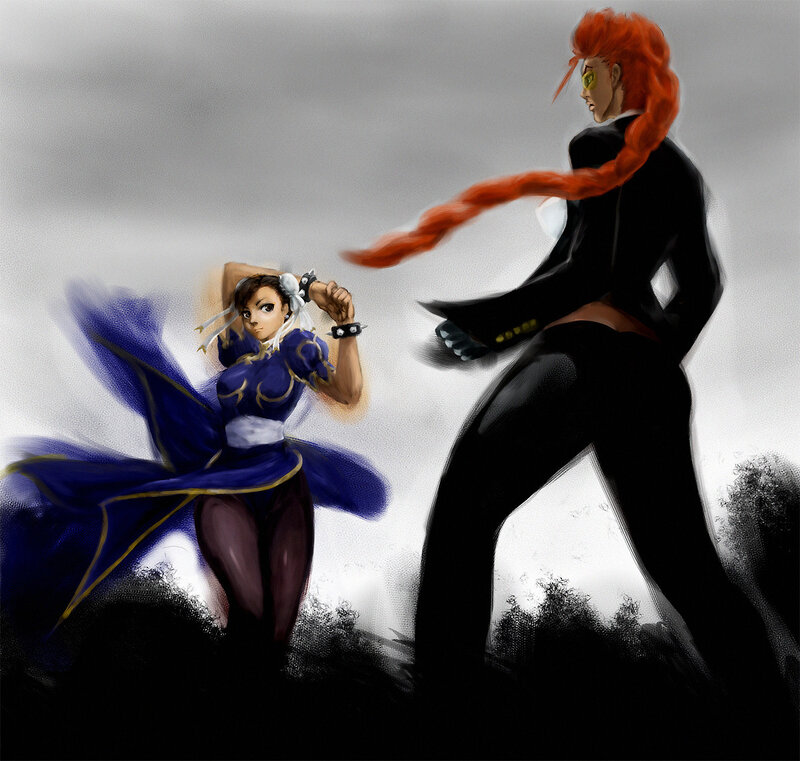 Two Fighters in Combat — Black, Dramatic