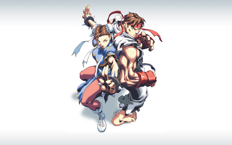 Two Fighters in Combat — White, Dynamic