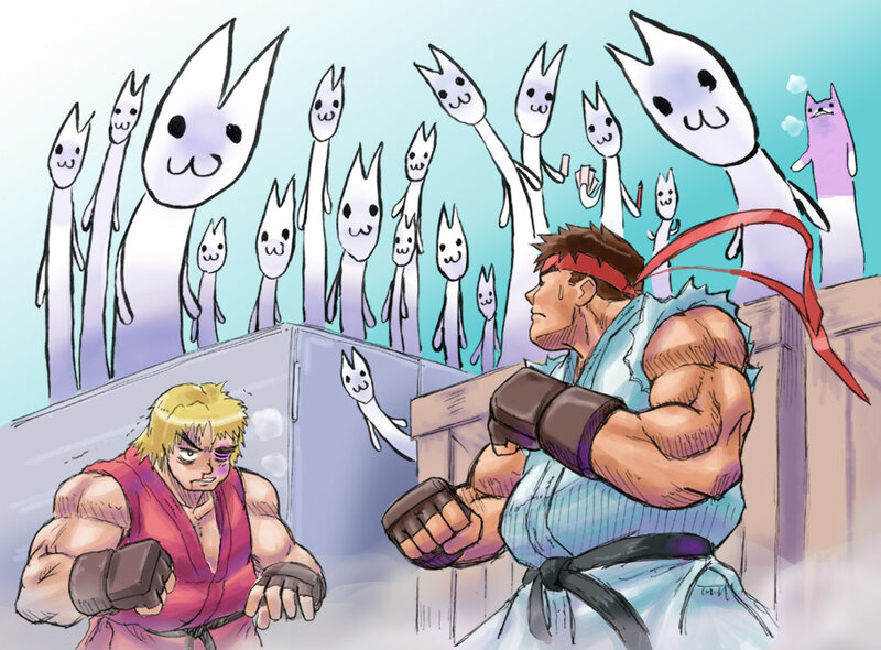 Two Fighters in Ring — Blue