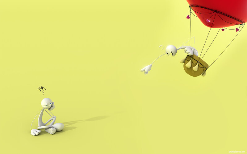 Two figures and a hot air balloon