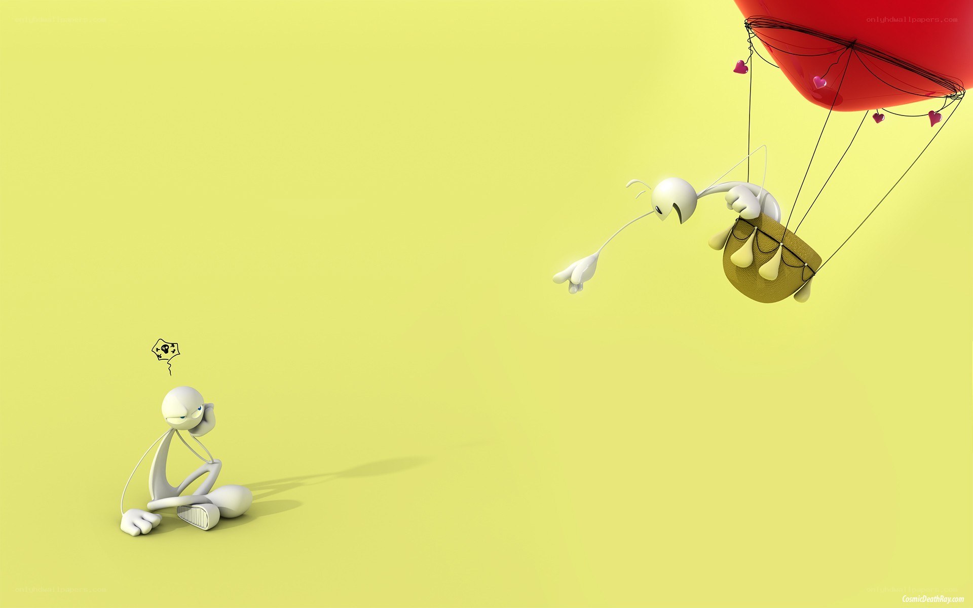 Two figures and a hot air balloon