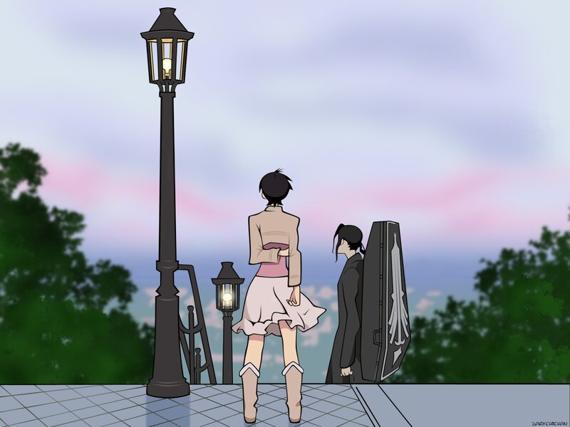 Two figures at dusk