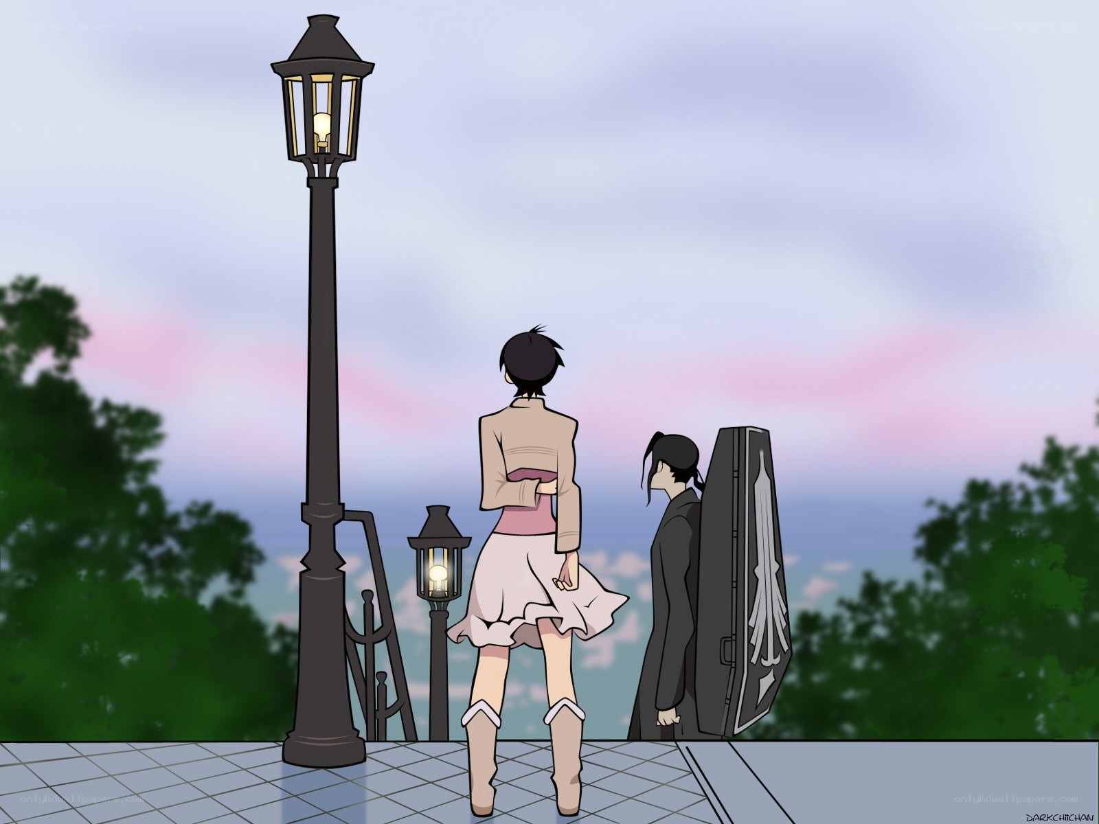 Two figures at dusk