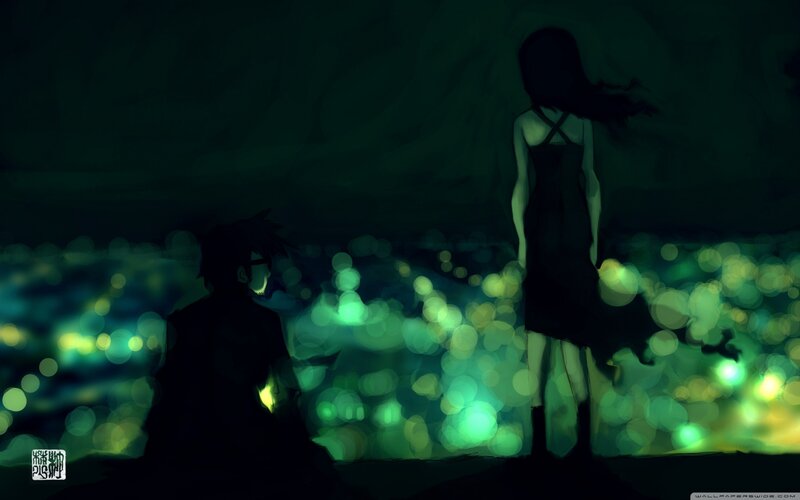Two Figures at Night — Green