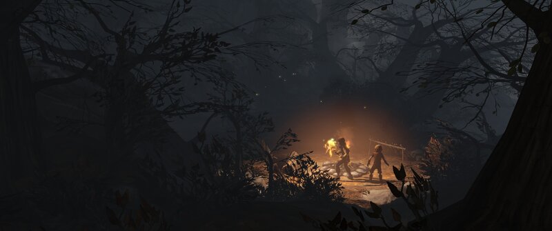 Two Figures by Campfire — Black