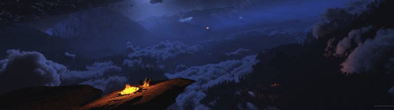 Two Figures by Fire — Blue