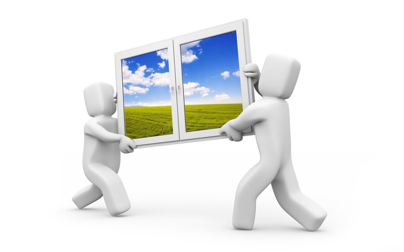two figures carrying a window