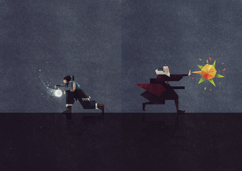 Two figures casting spells