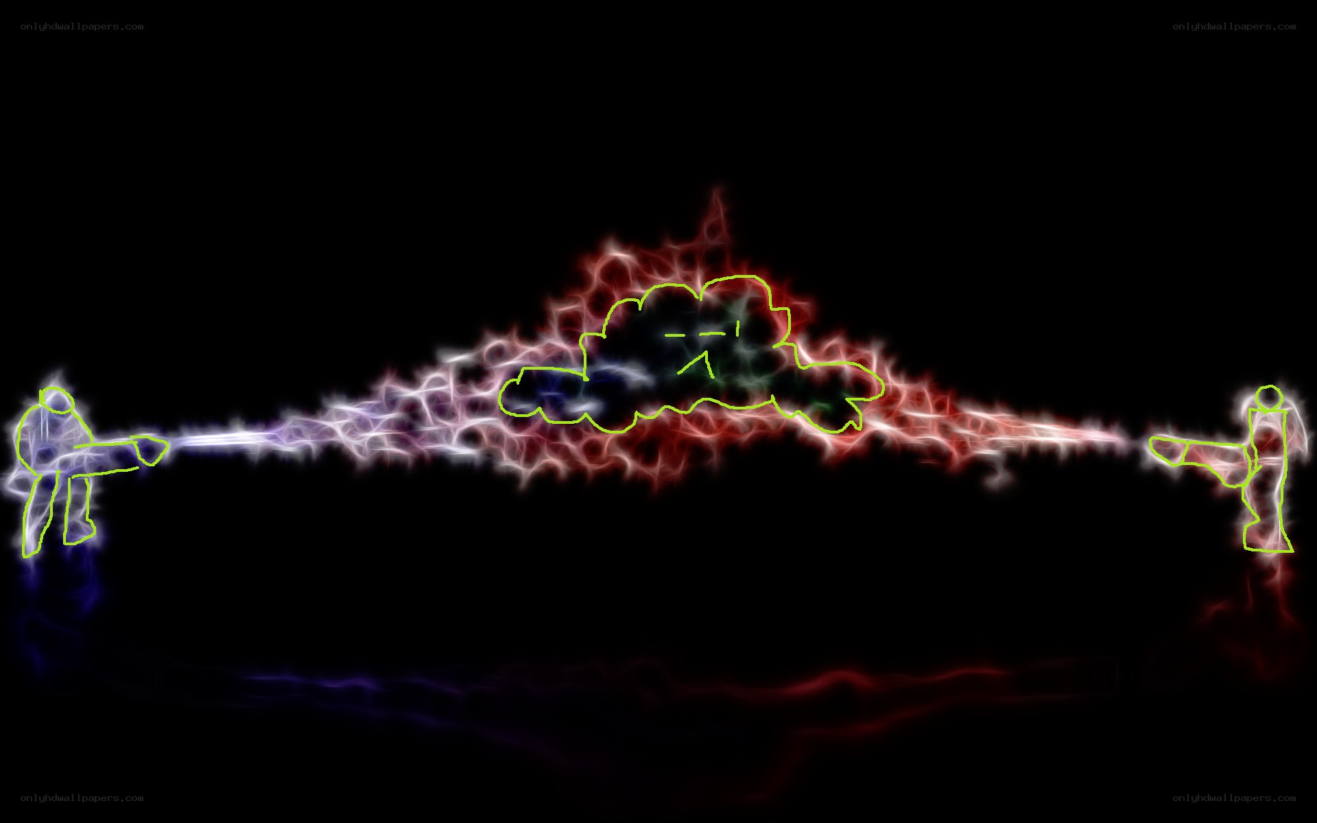 Two figures clashing energy beams