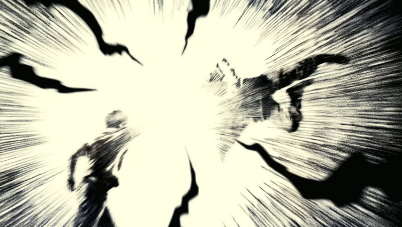 Two Figures Colliding — Black