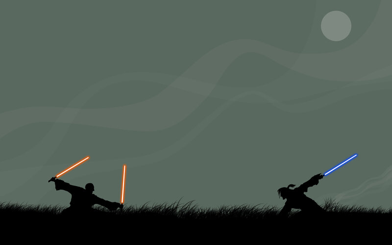 Two Figures Dueling — Black, Dramatic