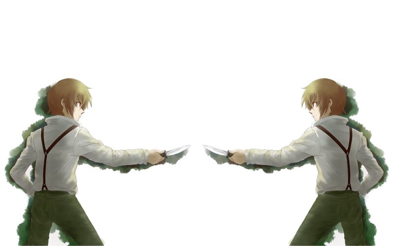 Two figures dueling with knives