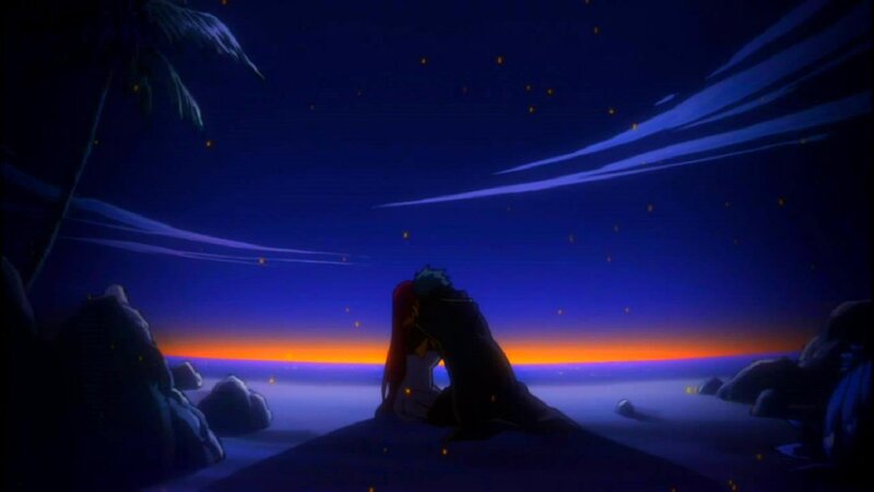 Two Figures Embracing — Blue, Dramatic, Night, Anime
