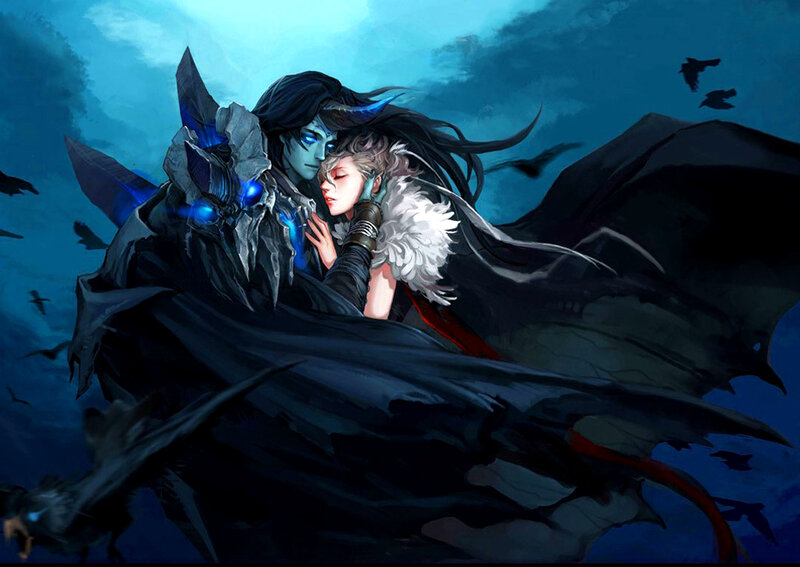 Two Figures Embracing — Blue, Dramatic, Night
