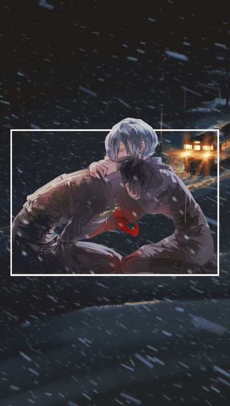 Two Figures Embracing in Snow — Black