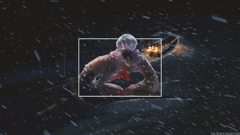 Two Figures Embracing in Snow