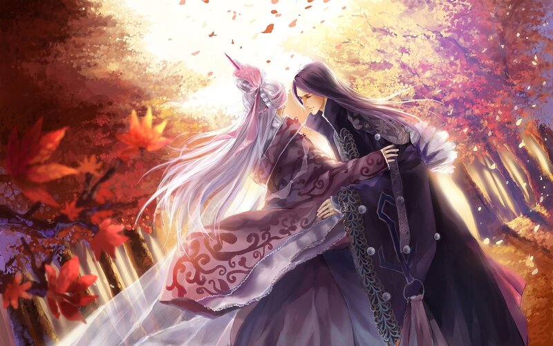 Two Figures Embracing — Purple, Dramatic, Autumn