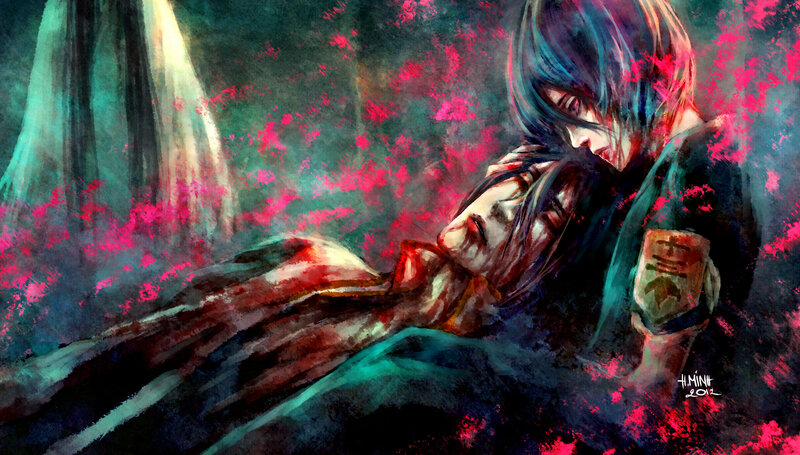 Two Figures Embracing — Red, Dramatic, Digital Art