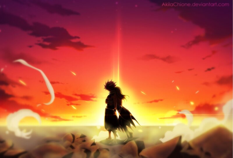 Two Figures Embracing — Red, Dramatic, Sunset, Anime