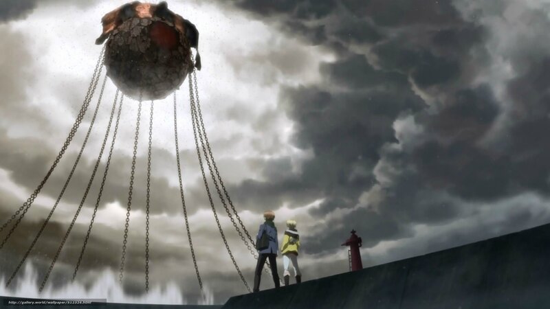two figures face giant floating sphere