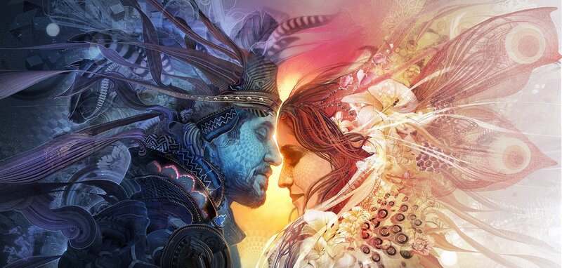 Two Figures Facing Each Other — Blue, Dramatic, Sunset