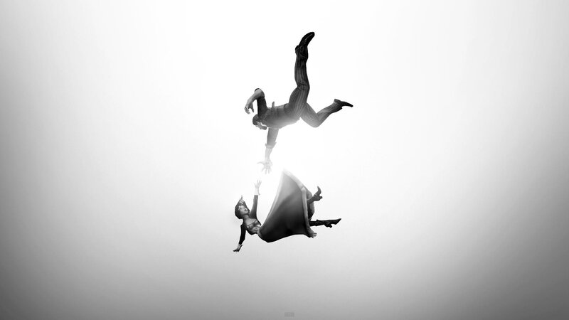 Two Figures Falling — Black