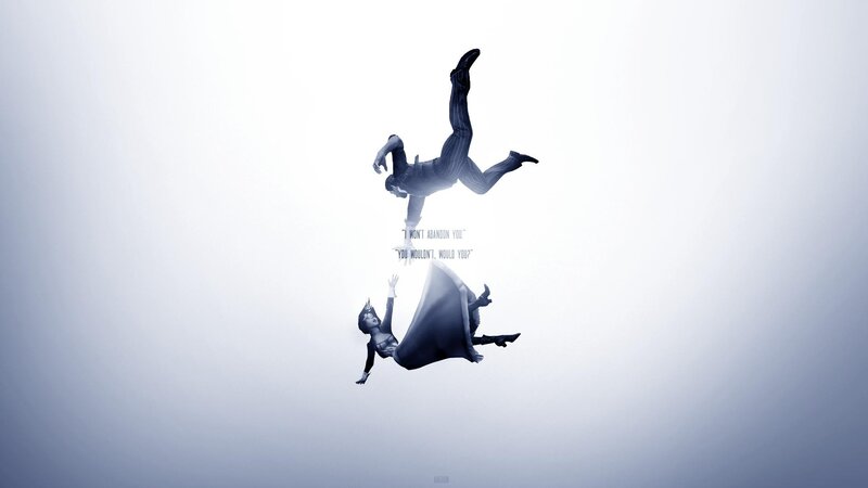 Two Figures Falling — White, Dramatic, Digital Art