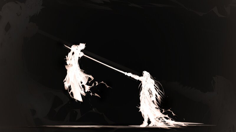 Two Figures Fighting — Black, Dramatic, Digital Art
