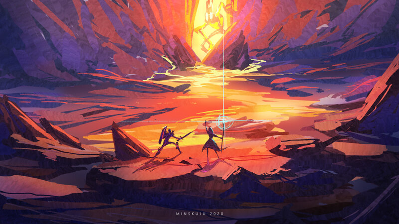 Two Figures Fighting — Orange