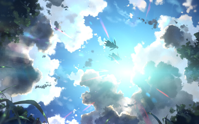 Two Figures Flying in Sky
