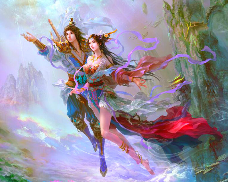 Two Figures Flying