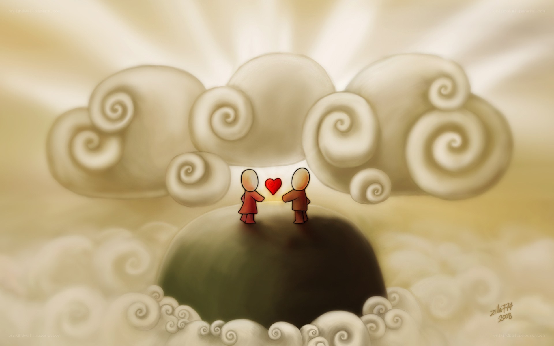 two figures holding a heart