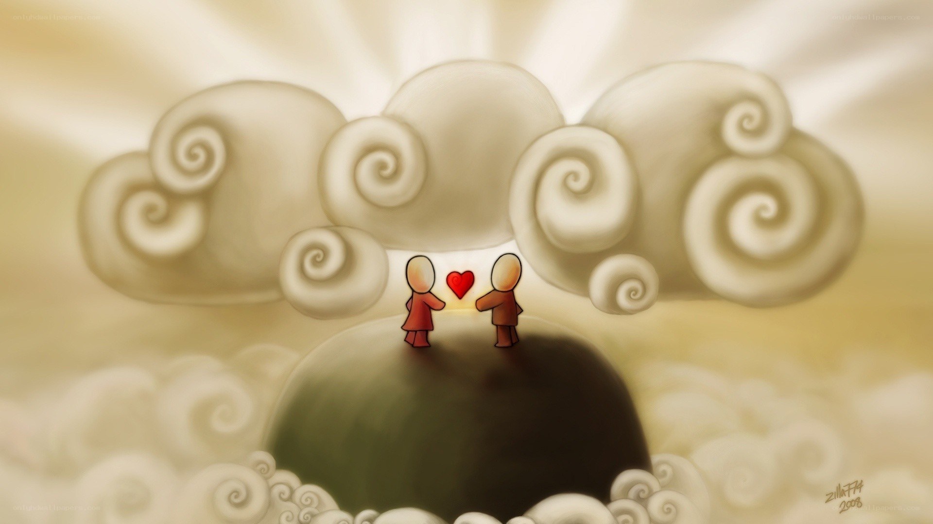 two figures holding a heart