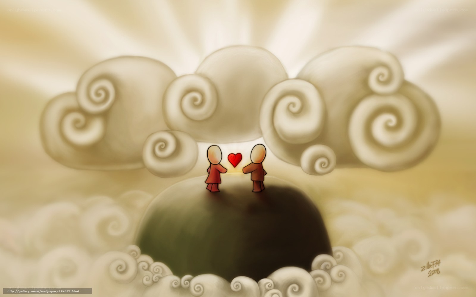 Two figures holding a heart