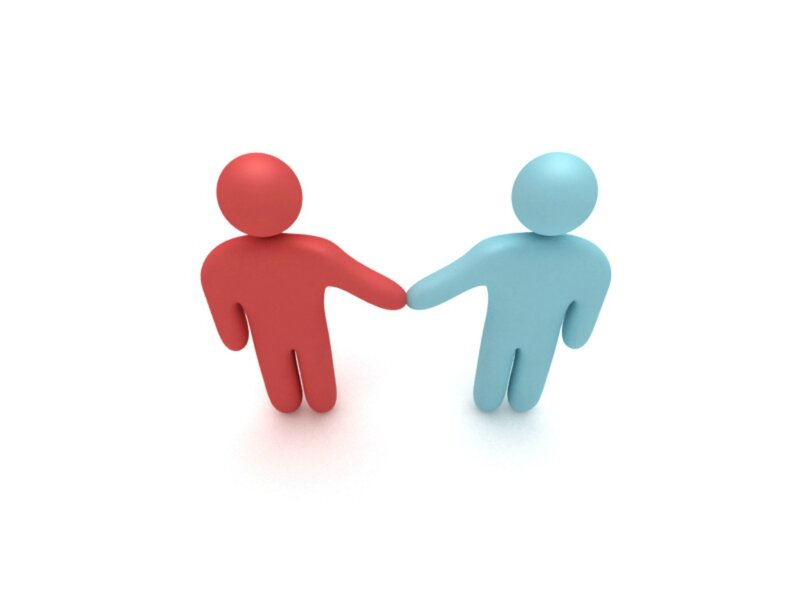 Two Figures Holding Hands — Red