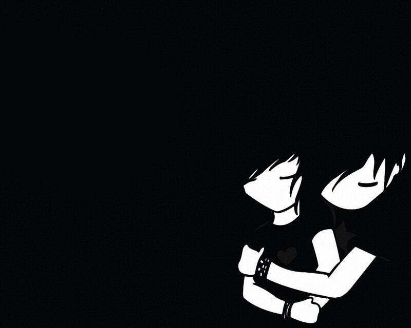 Two Figures Hugging — Black, Intimate