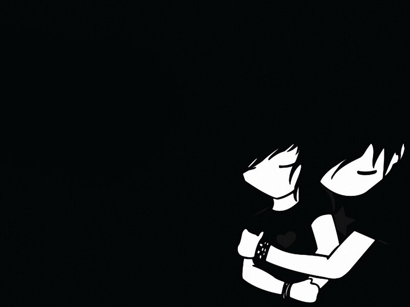 Two Figures Hugging — Black, Melancholic