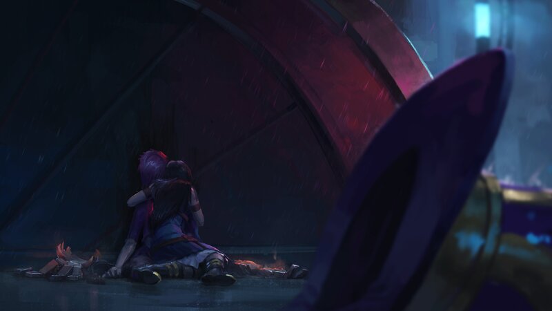 Two Figures Hugging — Purple, Dramatic
