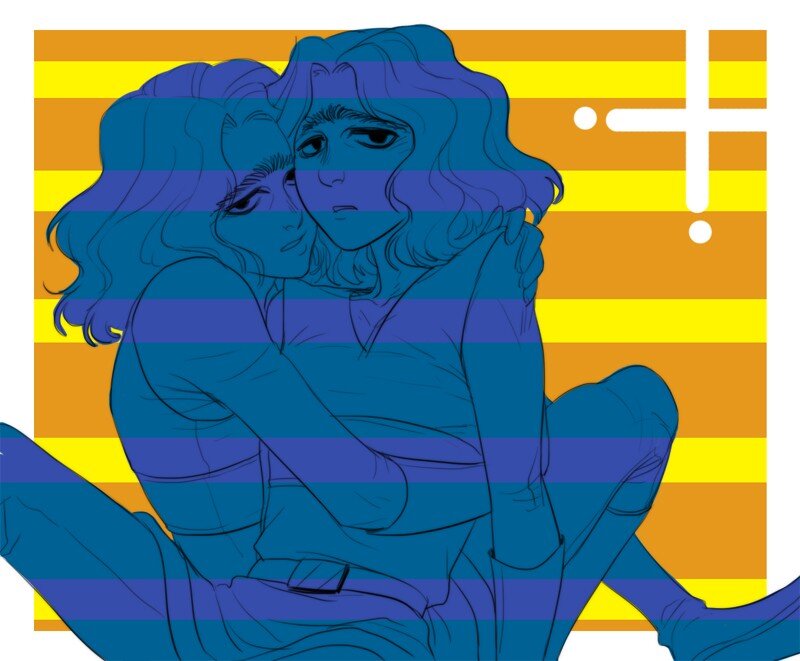 two figures hugging