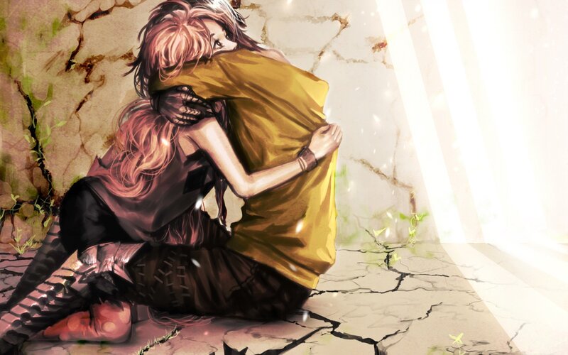 Two Figures Hugging — Yellow