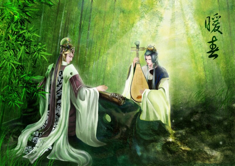 Two Figures in a Bamboo Grove
