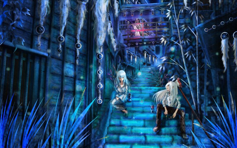 Two figures in a blue-lit alley