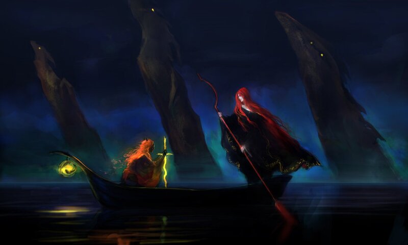 Two Figures in a Boat — Blue
