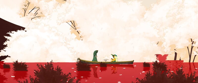 Two Figures in a Boat — Red, Dramatic