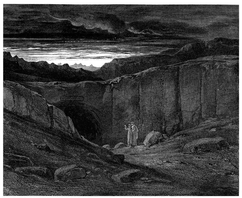 Two Figures in a Canyon — Black, Dramatic